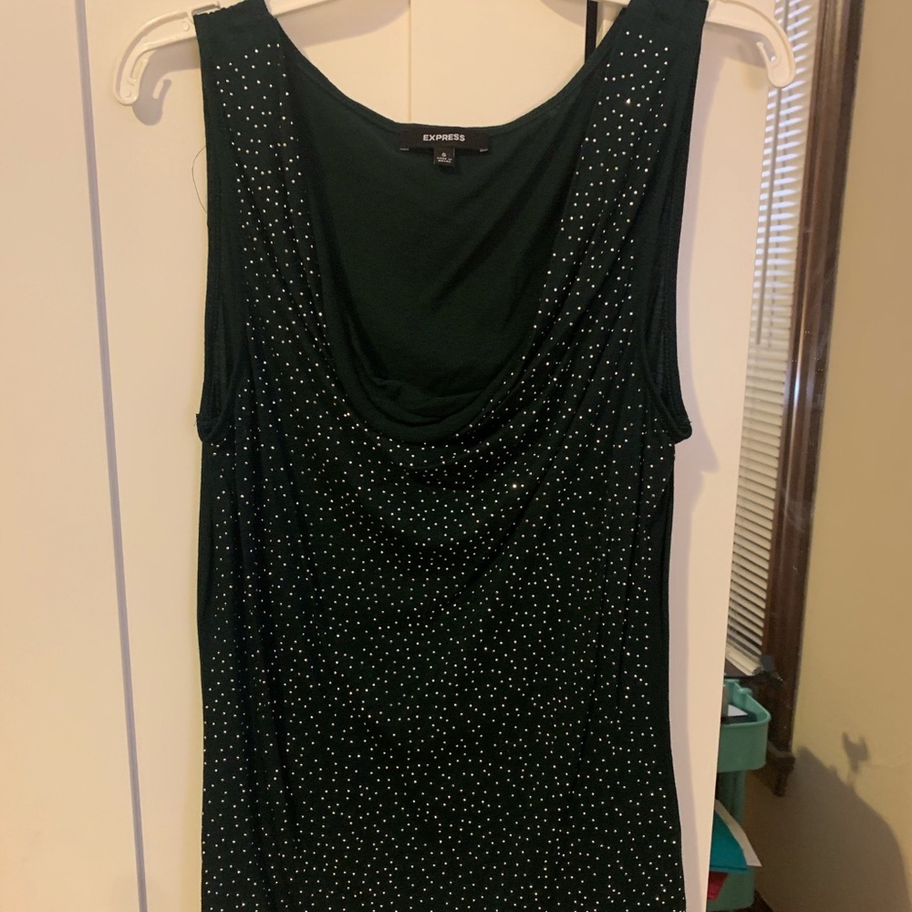 Scoop Neck Rhinstone Deep Green Express Blouse